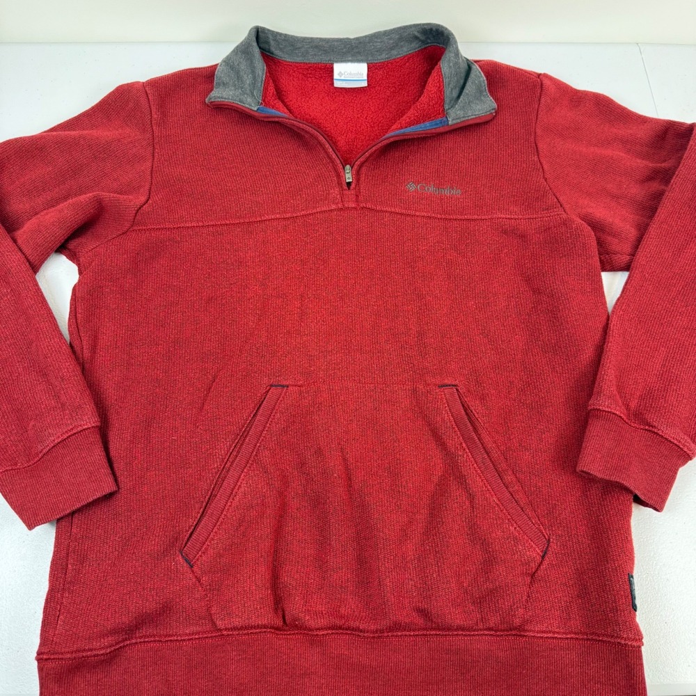 Columbia Mens Red Heathered Sweater Fleece Quarter Zip Pullover Jacket Large - Picture 6 of 9
